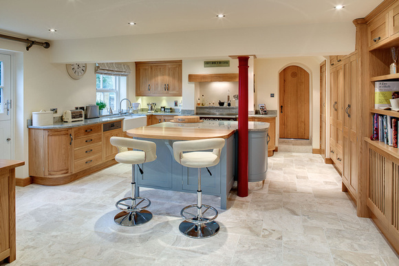 Fully fitted kitchen, oak and painted units in farmhouse style kitchen.